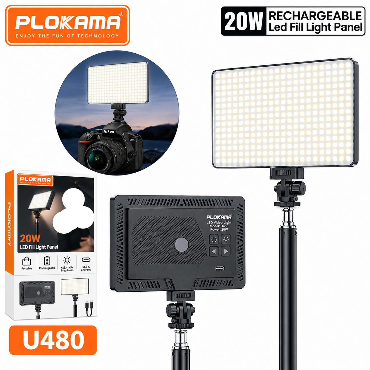 Lampe LED pour Caméra & Smartphone Plokama U480 20W