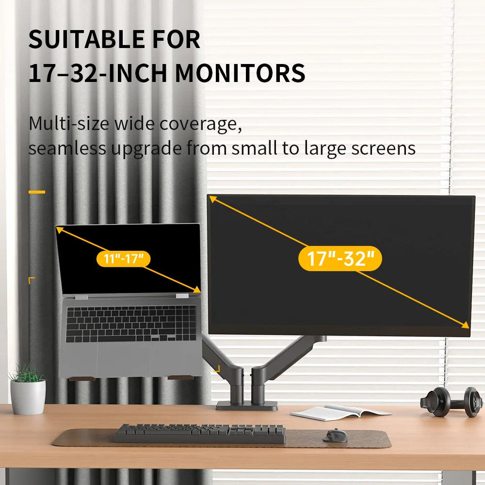 Support Double Écran & PC Portable 13-32" Bras à Ressort Gaz