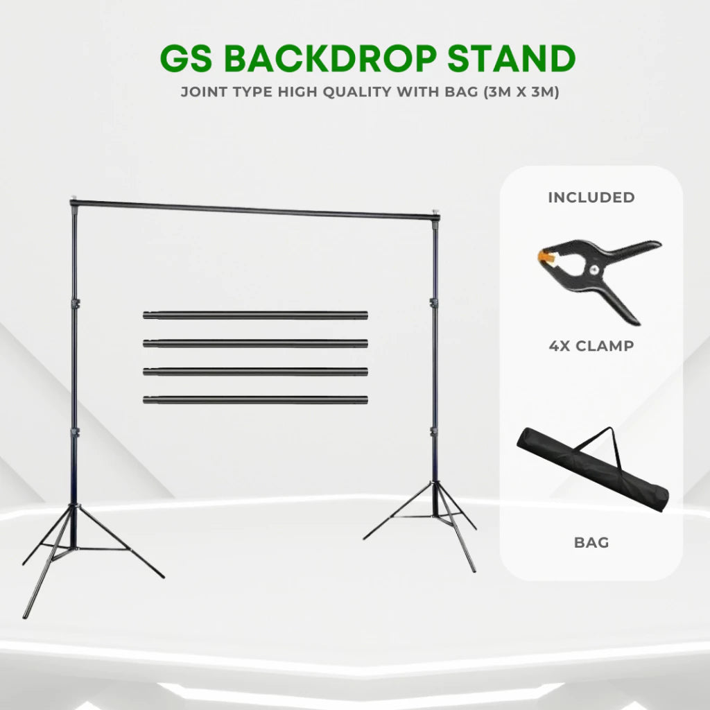 Kit Studio Photo Pro avec 3 Fonds (Vert, Rouge, Bleu) + Support 3x3M – Toile de Fond 3x6M