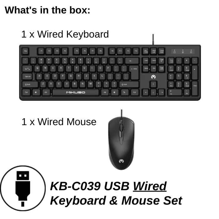 Clavier et Souris Filaire MIKUSO KB-C039 – Ensemble Complet pour Bureau et Ordinateur Portable