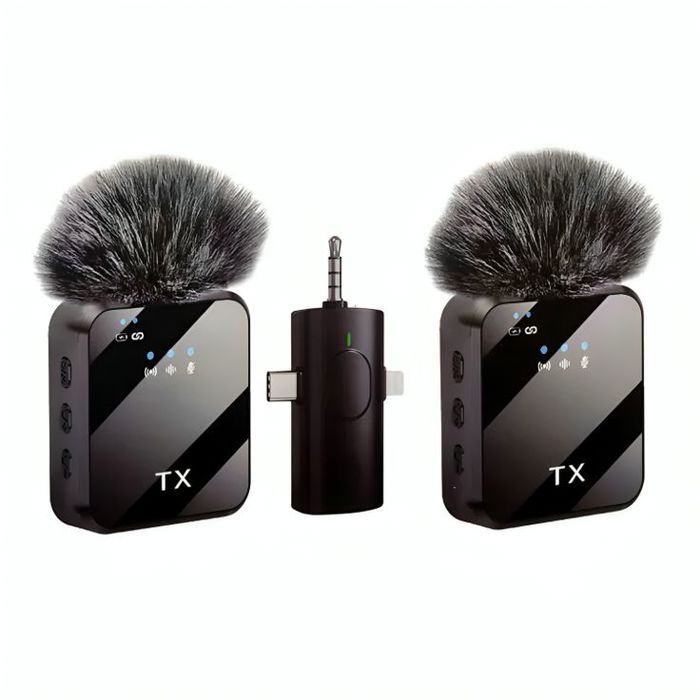 Microphone Sans Fil F11-2 avec Double Émetteur et Récepteur 3-en-1 Type-C / Lightning / Jack 3.5mm
