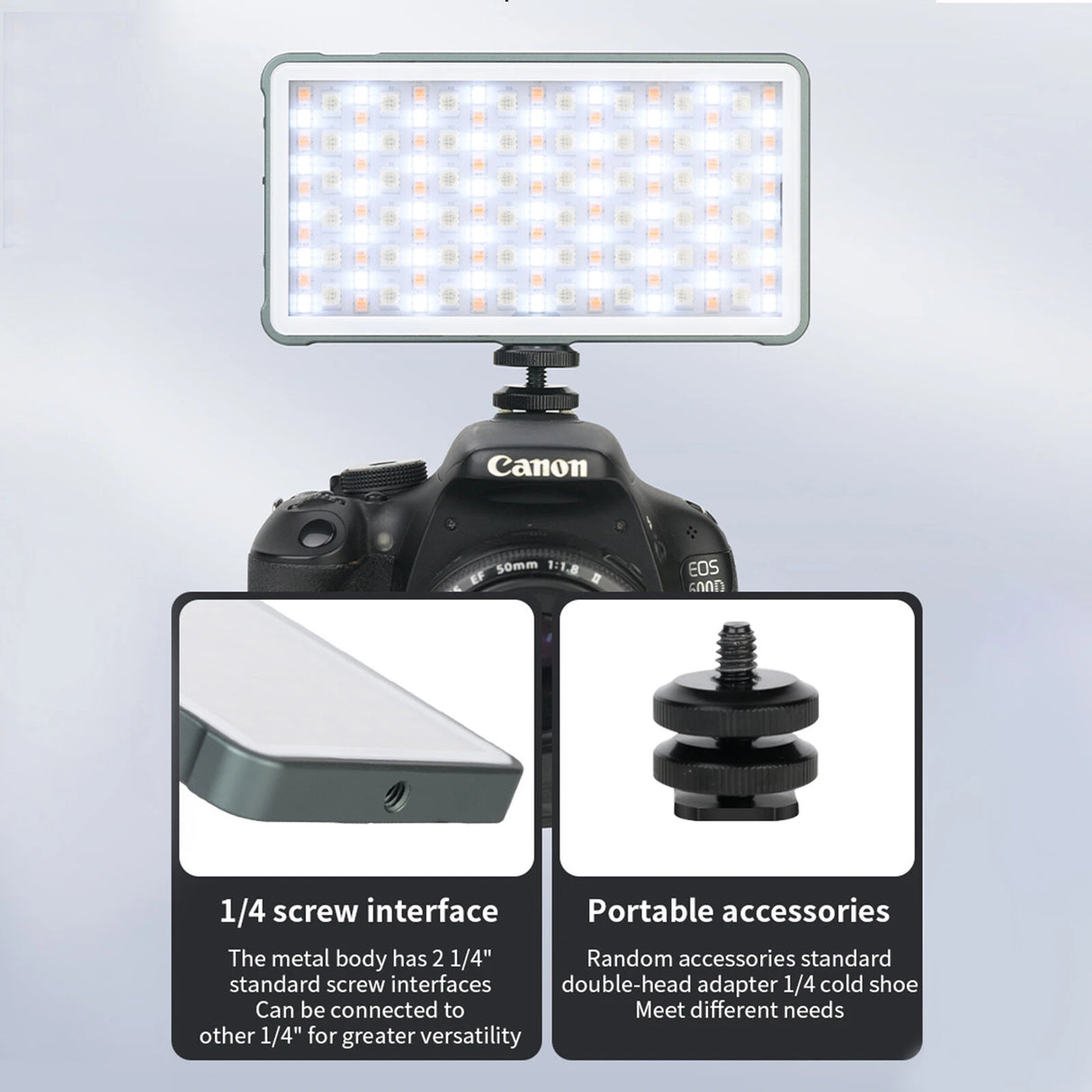 Lumière LED RGB D02 pour Caméra et Smartphone – 10W, Température 2500-9000K, 20 Effets Scènes