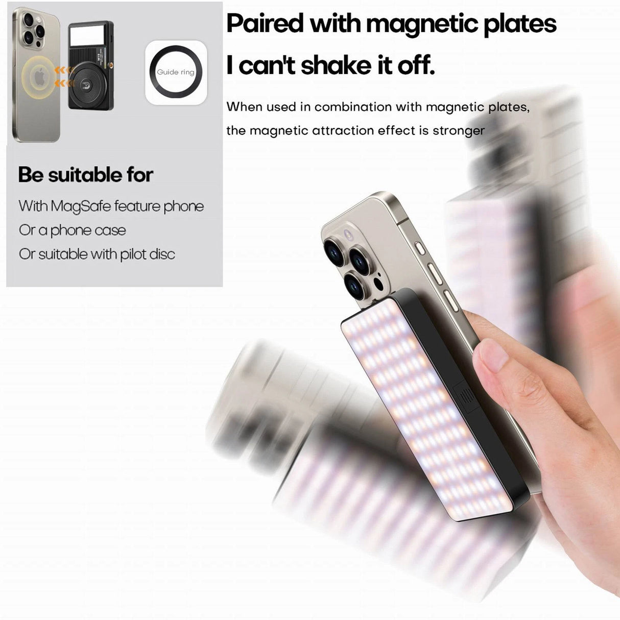 Lampe LED M19 Double Face pour Caméra & Smartphone – Rechargeable 3000mAh, Température 2500-9000K, Aimantée & Portable