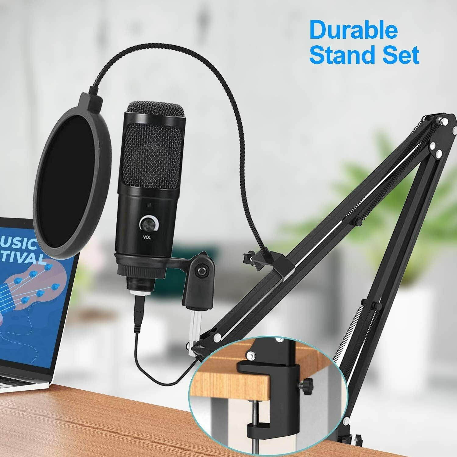 مجموعة كيت ميكروفون USB مصغر: ميكروفون مكثف، ذراع مقص قابل للتعديل - صوت استوديو واضح