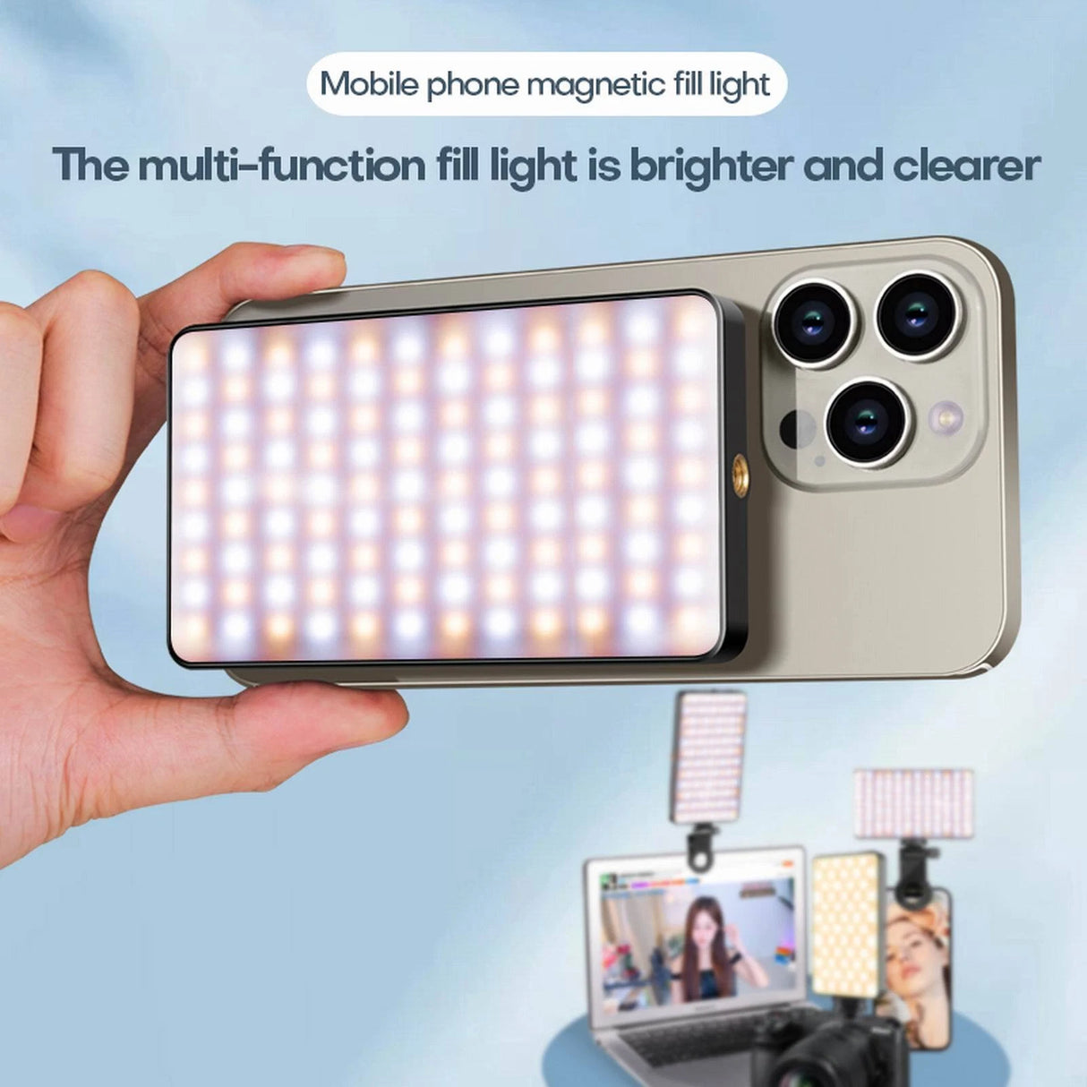 Lampe LED M19 Double Face pour Caméra & Smartphone – Rechargeable 3000mAh, Température 2500-9000K, Aimantée & Portable
