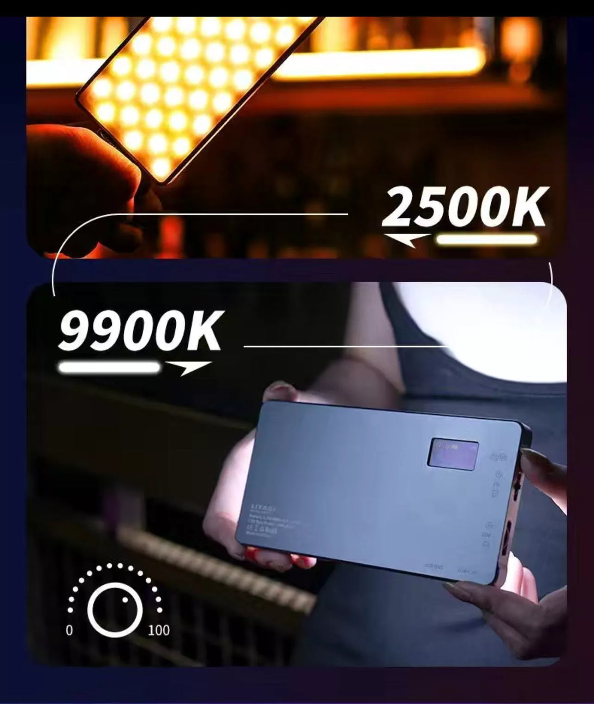 ضوء فيديو RGB محمول 4000mAh – إضاءة LED قابلة للتعتيم 2500K-9900K