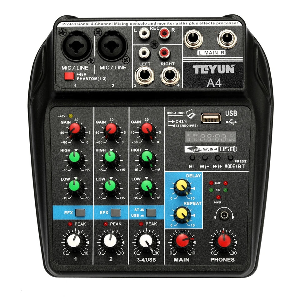 Console de Mixage 4 Canaux Bluetooth USB 48V Teyun A4