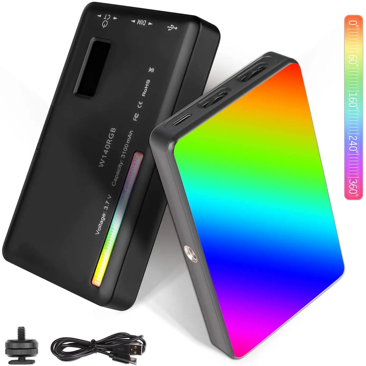 LED RGB Geekman , 8W, 0-360°, 2500-9000K, 3100mAh, éclairage caméra, intensité réglable
