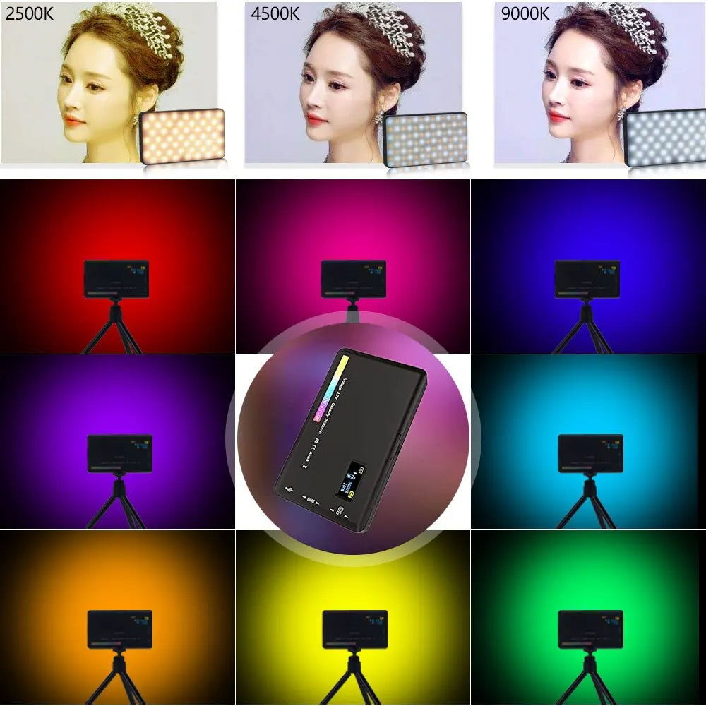 LED RGB Geekman , 8W, 0-360°, 2500-9000K, 3100mAh, éclairage caméra, intensité réglable