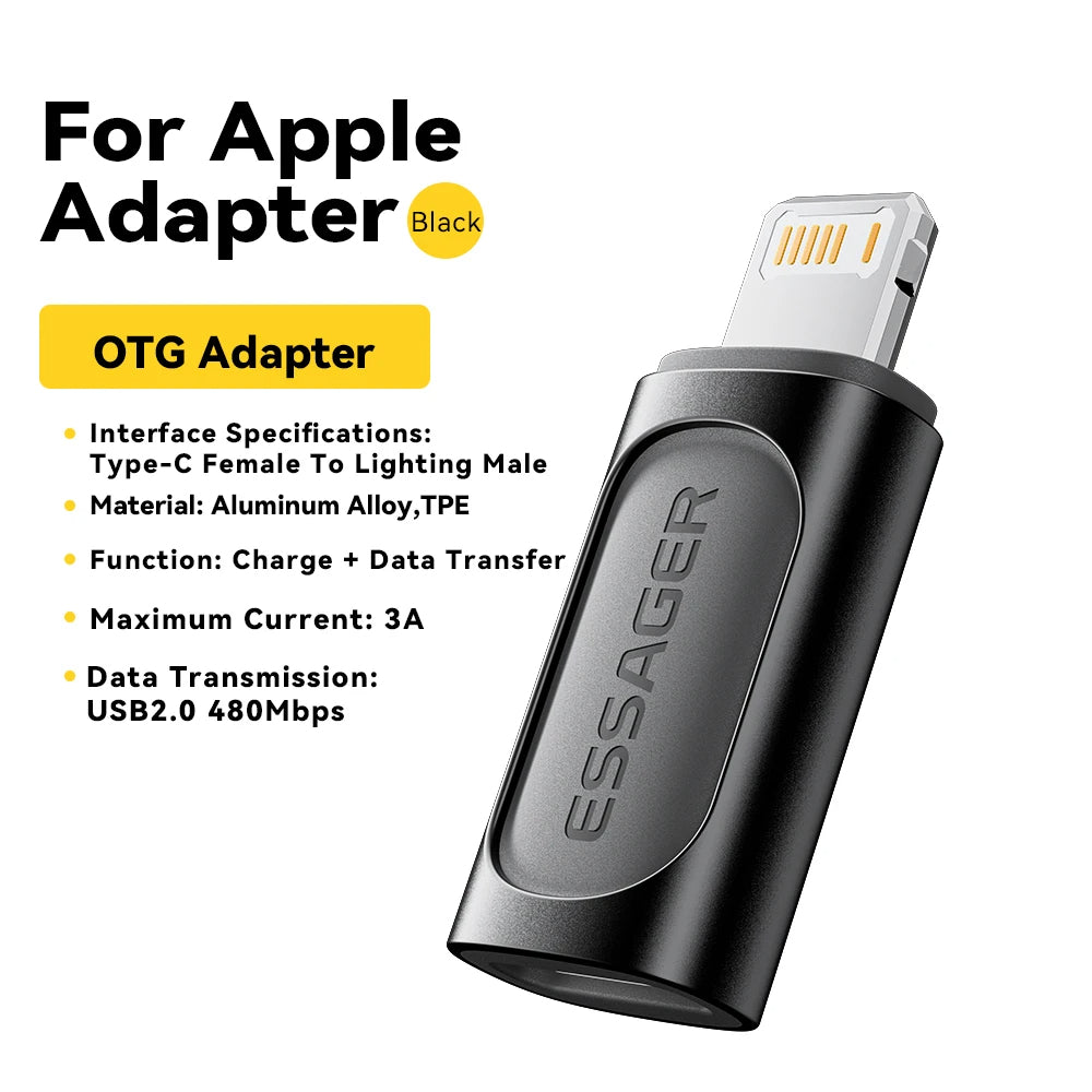 Adaptateur Essager OTG : Lightning vers USB Type C, Charge Rapide 20W