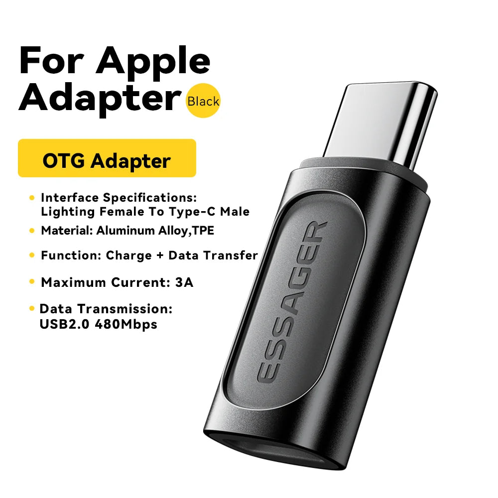 محول Essager OTG: Lightning إلى USB Type C، شحن سريع 20 واط