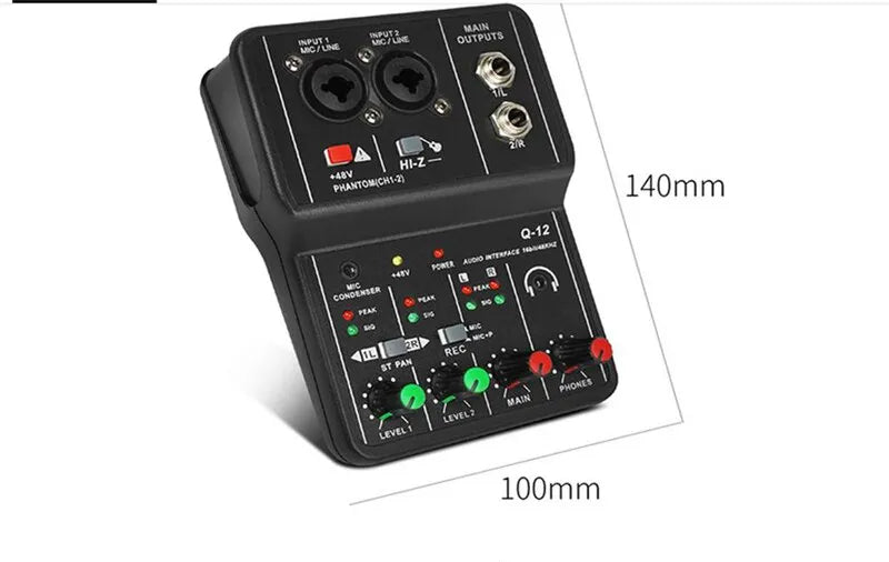 Carte son Mixeur Portable professionnel Q-12 avec phantom 48V