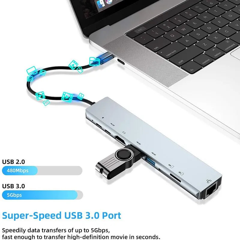 محطة إرساء Thunderbolt 3 مع محور USB-C 8 في 1 ومخرج 4K