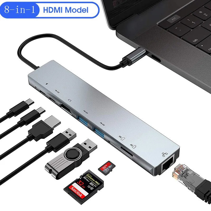 محطة إرساء Thunderbolt 3 مع محور USB-C 8 في 1 ومخرج 4K