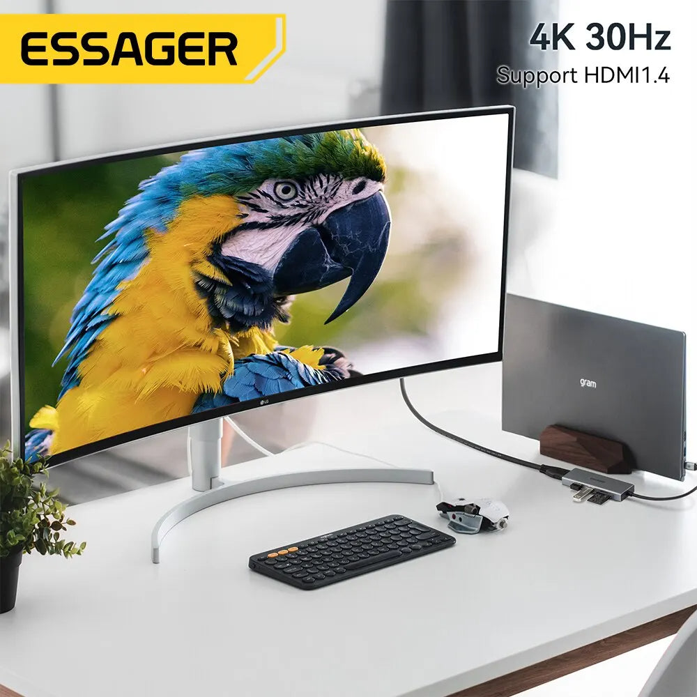 Essager 5 en 1 USB C HUB HDMI-4K station d'accueil Splitter