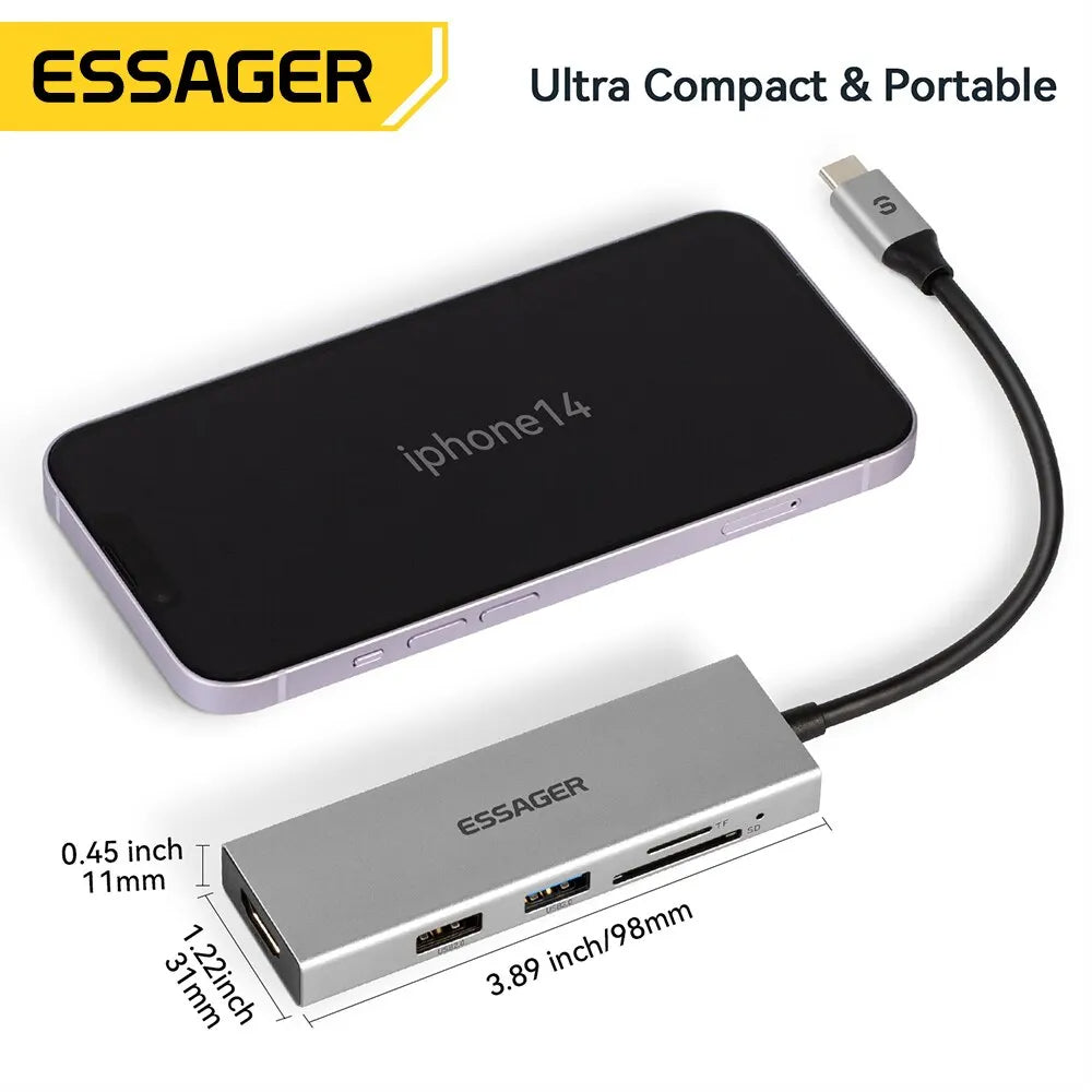 Essager 5 en 1 USB C HUB HDMI-4K station d'accueil Splitter