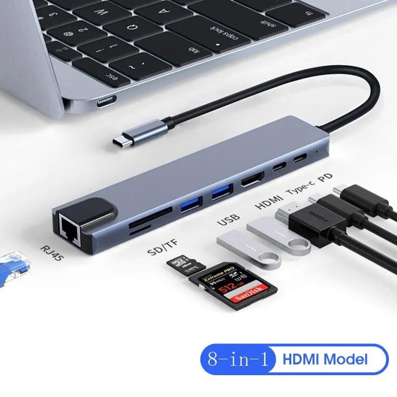 محطة إرساء Thunderbolt 3 مع محور USB-C 8 في 1 ومخرج 4K