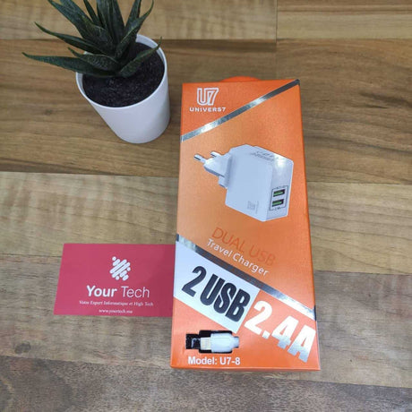 Chargeur rapide 2.4A 2 port auto-ID pour Iphone U7-8