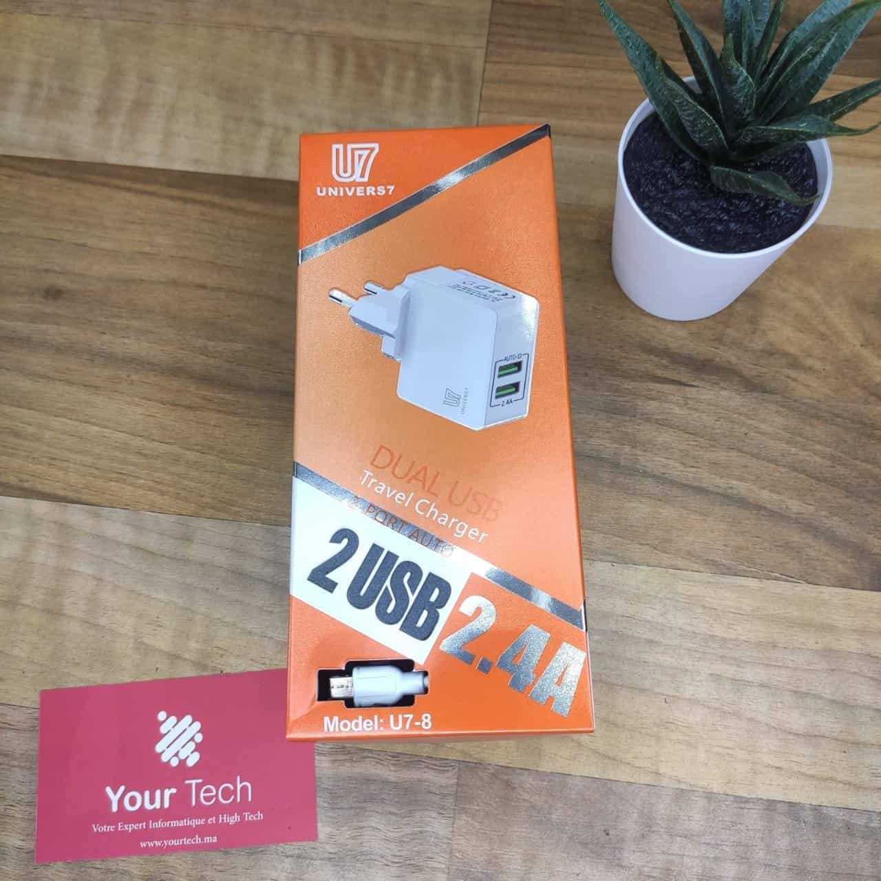Chargeur rapide 2.4A 2 port auto-ID Micro U7-8