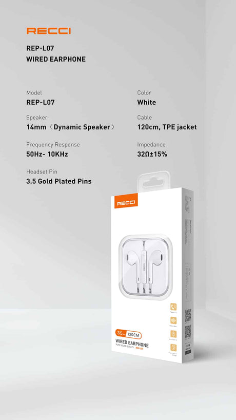 Recci - Écouteur - Écouteur filaire - REP-L07 - Blanc