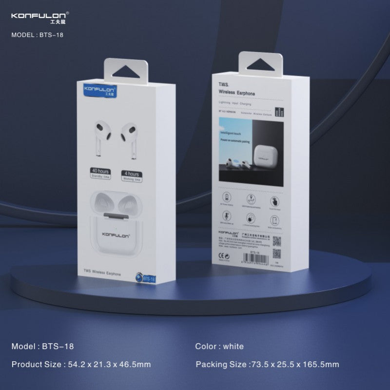 Konfulon BTS-18 Écouteur sans fil - Le Son de la Qualité Optimisé pour votre Confort