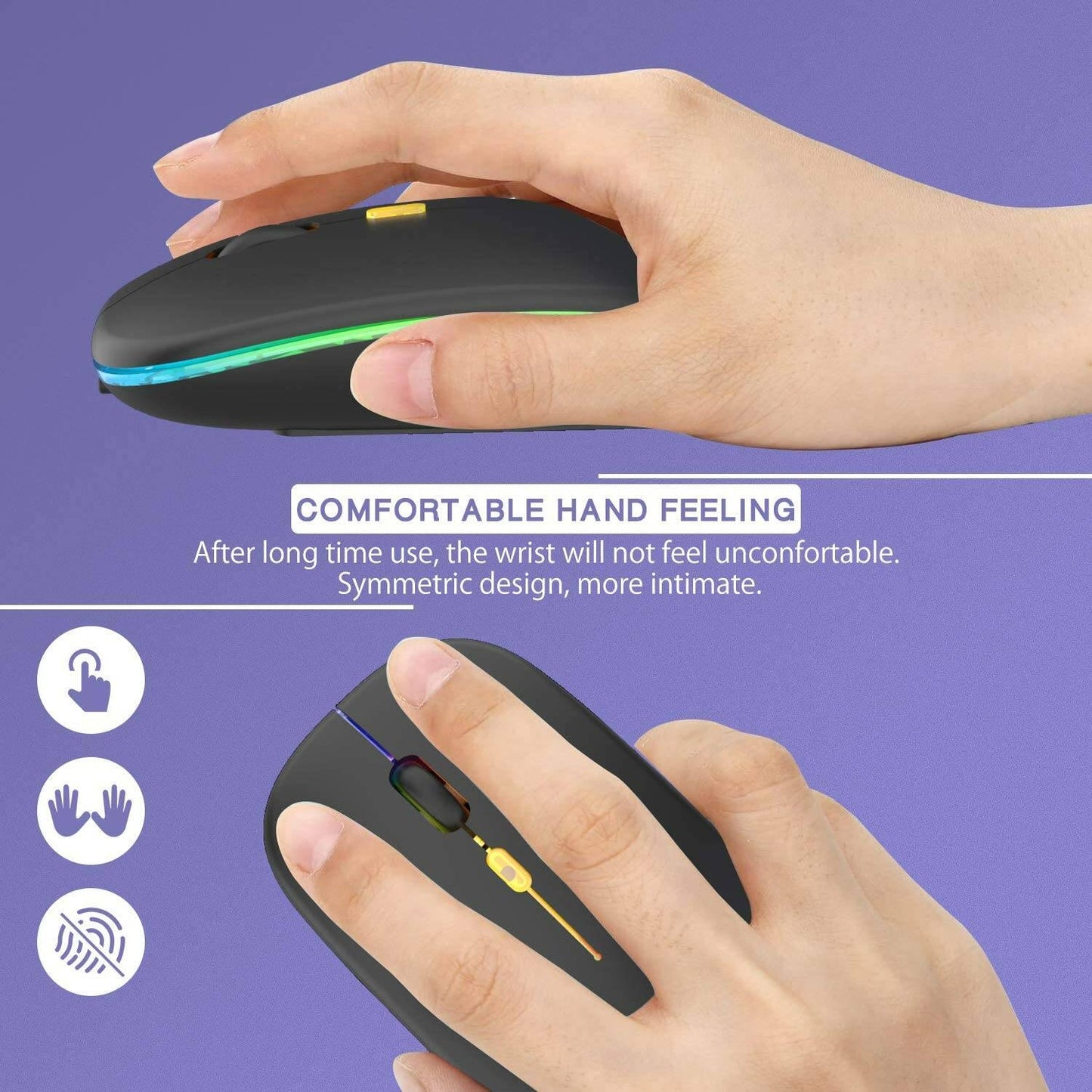 Azami Tech Souris Rose sans fil,rechargeable et silencieuse, éclairage LED RGB