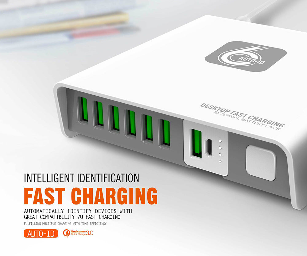 شاحن سريع 6 منافذ USB 2A مع بنك طاقة 2600 مللي أمبير