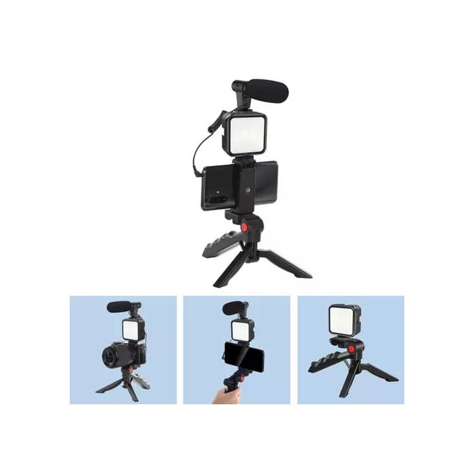 Kit Vlogger Trépied avec Microphone fil aux 3.5mm et lumière
