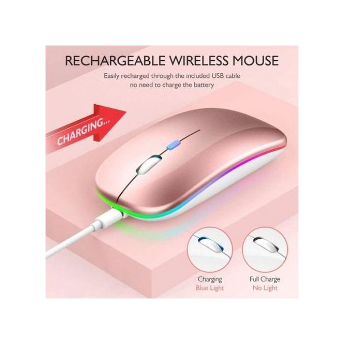 Azami Tech Souris Rose sans fil,rechargeable et silencieuse, éclairage LED RGB