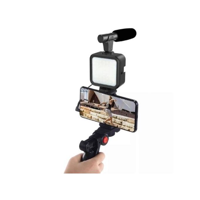 Kit Vlogger Trépied avec Microphone fil aux 3.5mm et lumière