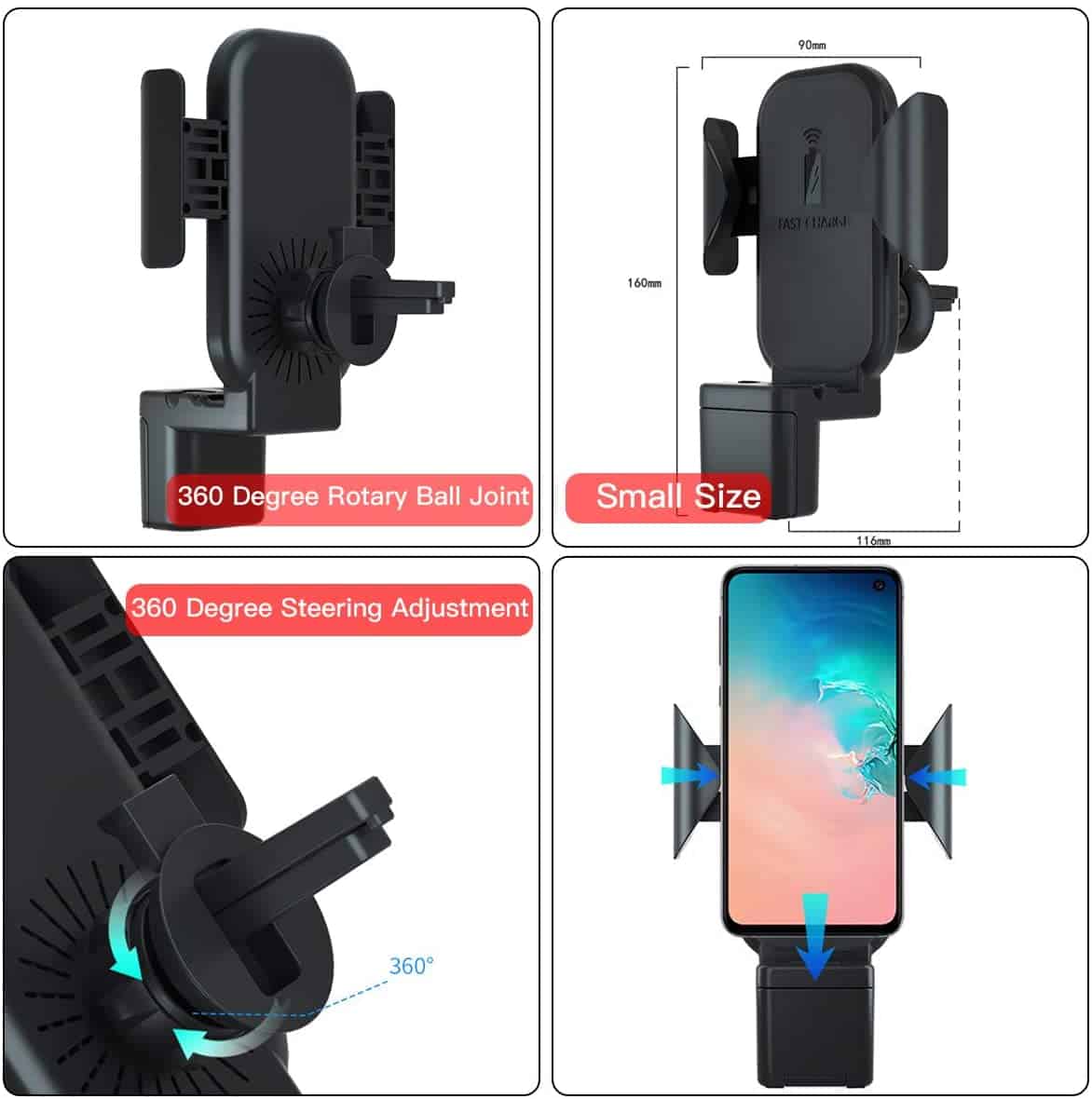 3 en 1 Qi chargeur de voiture sans fil évent, support de charge rapide sans fil support de téléphone de voiture pour Apple Watch / Airpods / iPhone 11 Pro Max / X / XR / XS Max et Samsung Galaxy S10 / S10 Plus Note9 / S9 / S8 / Note 10 Plus