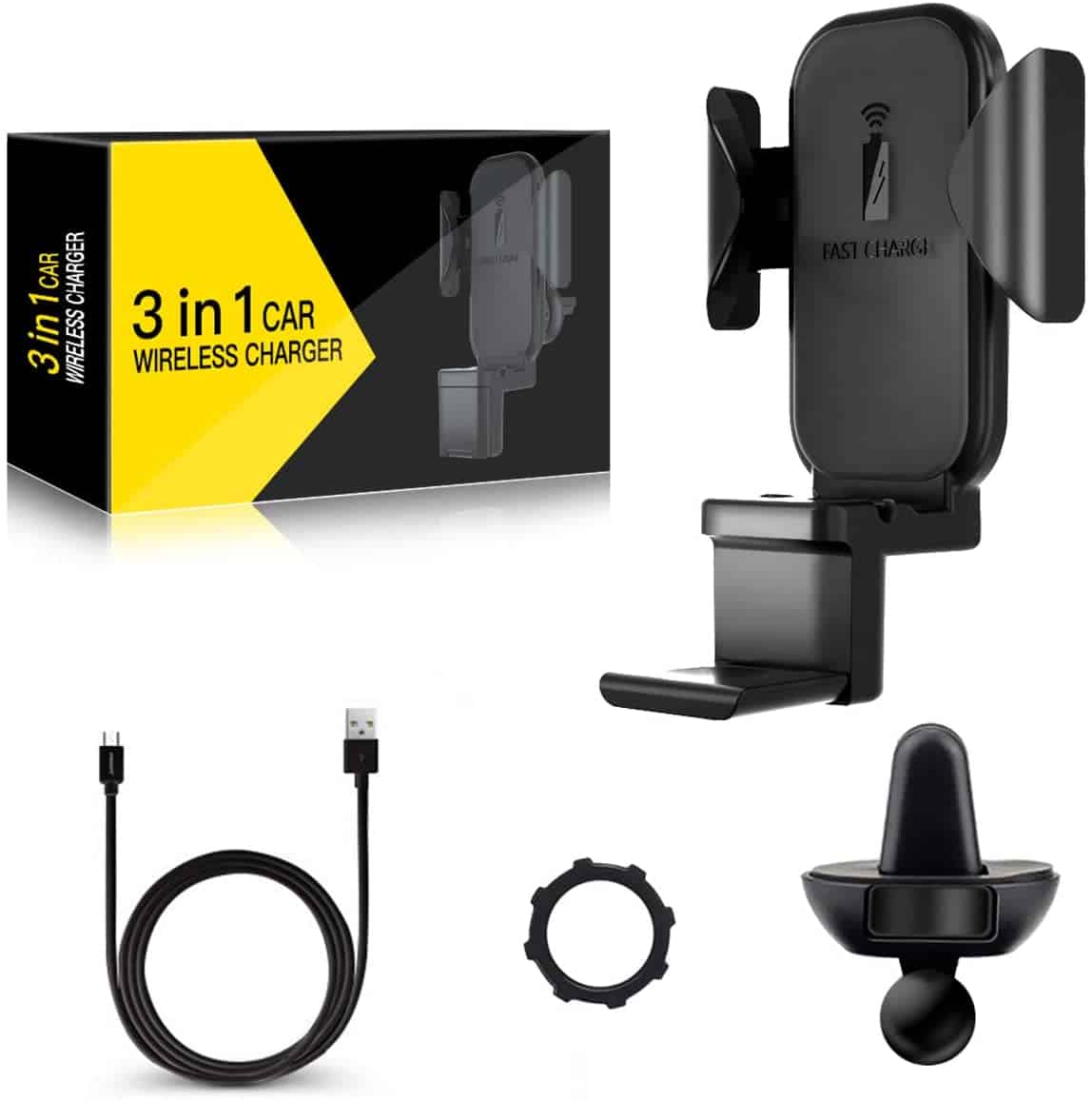 3 en 1 Qi chargeur de voiture sans fil évent, support de charge rapide sans fil support de téléphone de voiture pour Apple Watch / Airpods / iPhone 11 Pro Max / X / XR / XS Max et Samsung Galaxy S10 / S10 Plus Note9 / S9 / S8 / Note 10 Plus