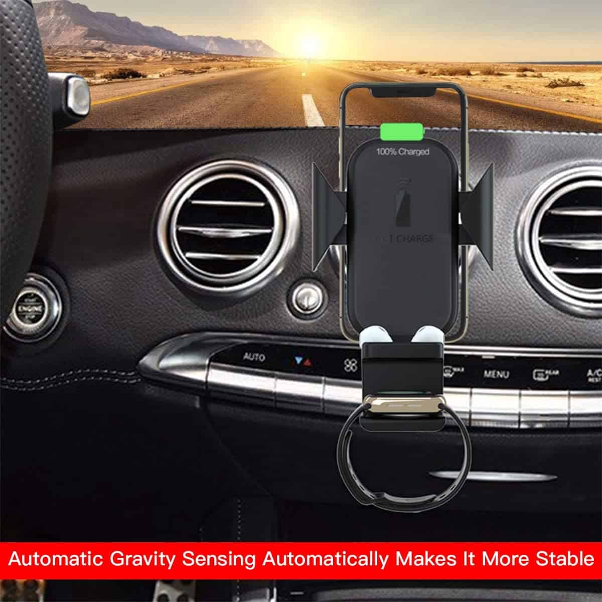 3 en 1 Qi chargeur de voiture sans fil évent, support de charge rapide sans fil support de téléphone de voiture pour Apple Watch / Airpods / iPhone 11 Pro Max / X / XR / XS Max et Samsung Galaxy S10 / S10 Plus Note9 / S9 / S8 / Note 10 Plus