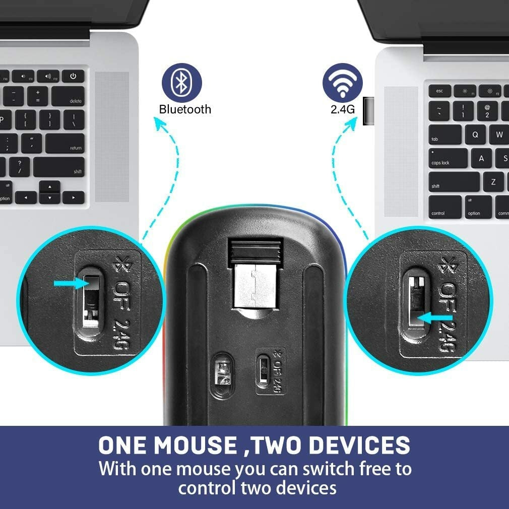 Azami Tech Souris Rose sans fil,rechargeable et silencieuse, éclairage LED RGB