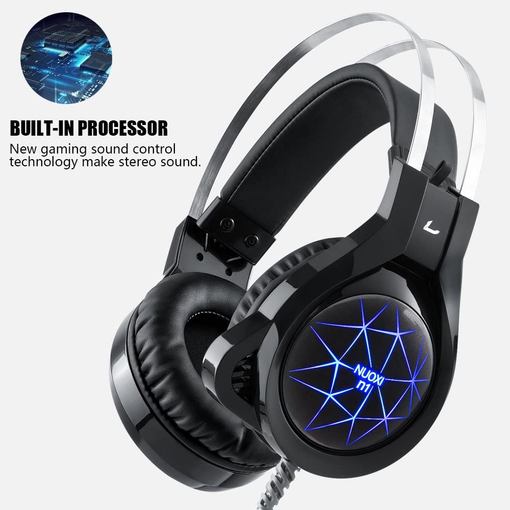 Casque de jeu NUOXI N1, isolation du bruit stéréo basse filaire de 3,5 mm avec microphone LED de respiration à 7 couleurs