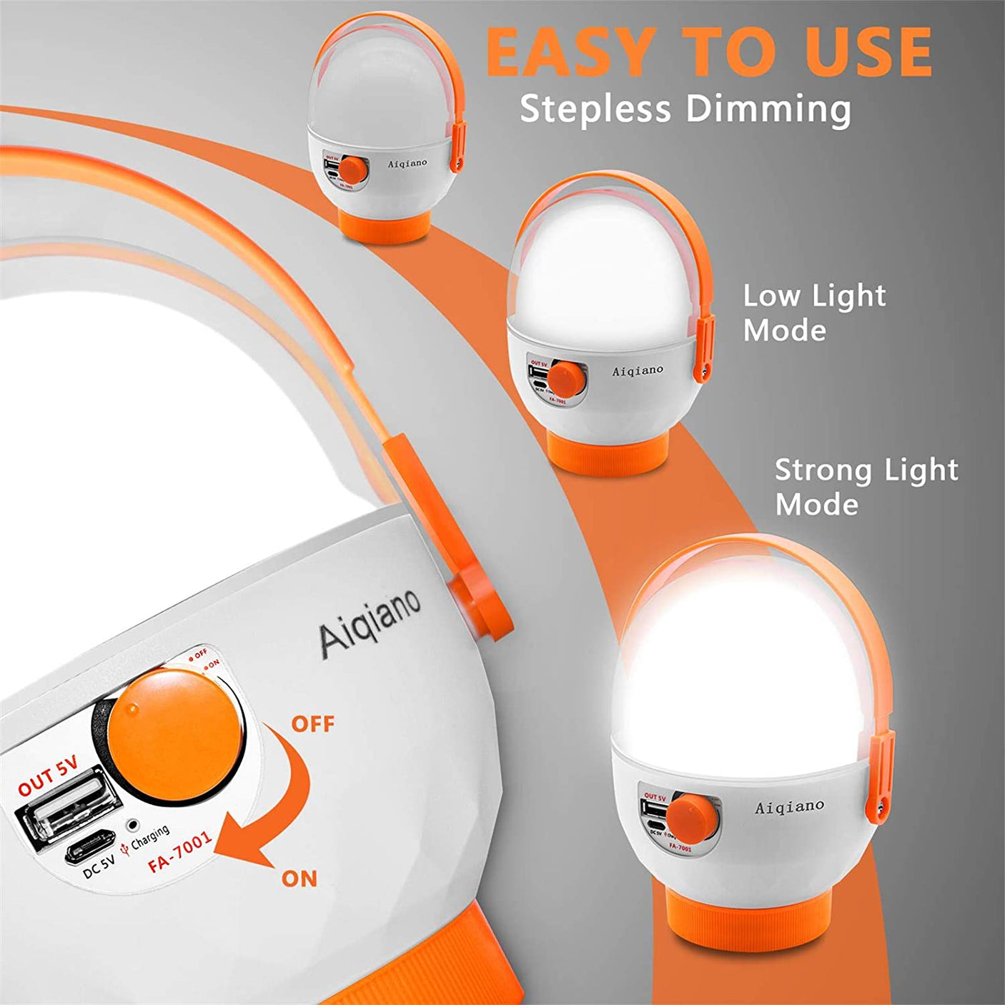 OKGO Original lampe de secours multifonctionnelle LED FA-7001 20W lampe rechargeable USB Out 5.0V