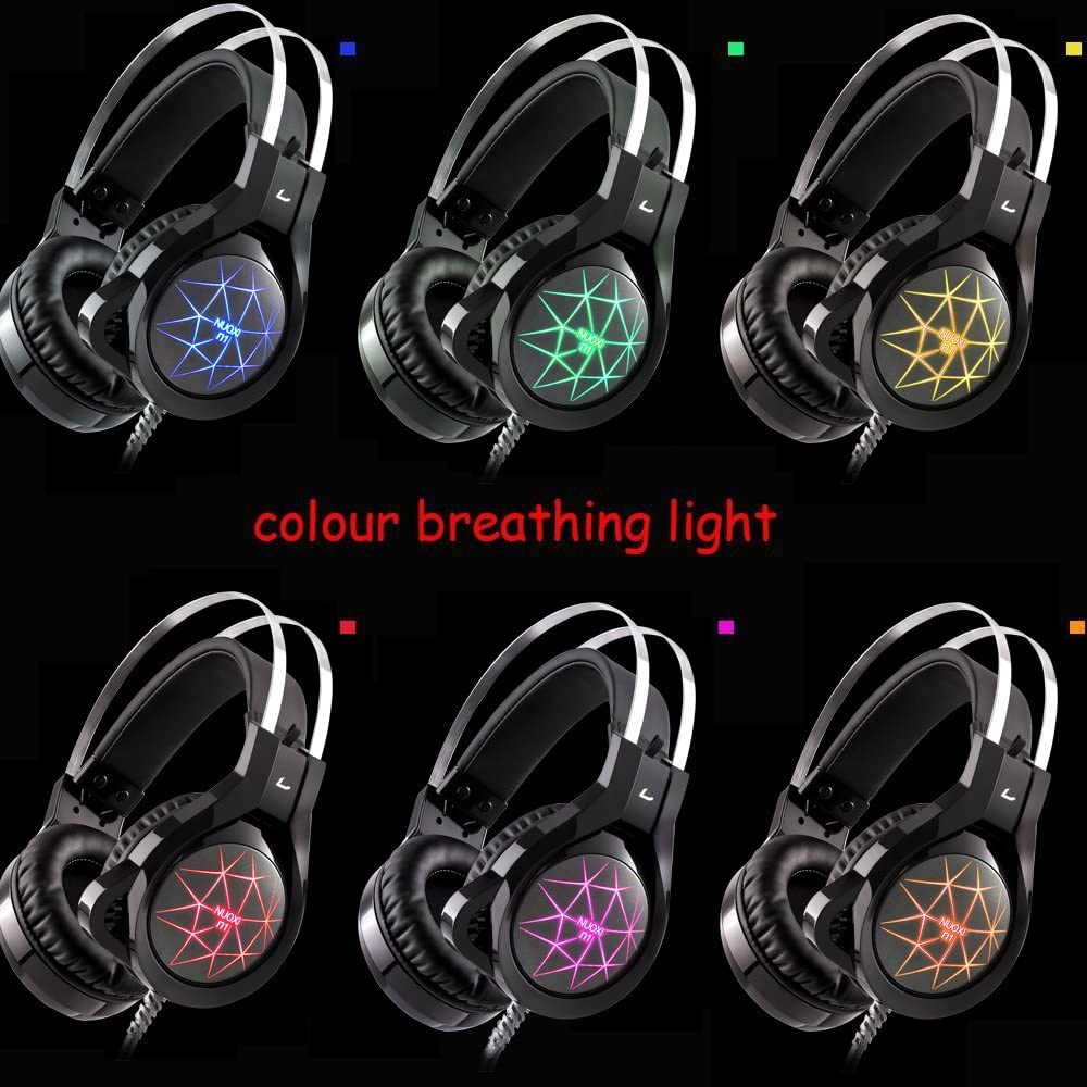 Casque de jeu NUOXI N1, isolation du bruit stéréo basse filaire de 3,5 mm avec microphone LED de respiration à 7 couleurs