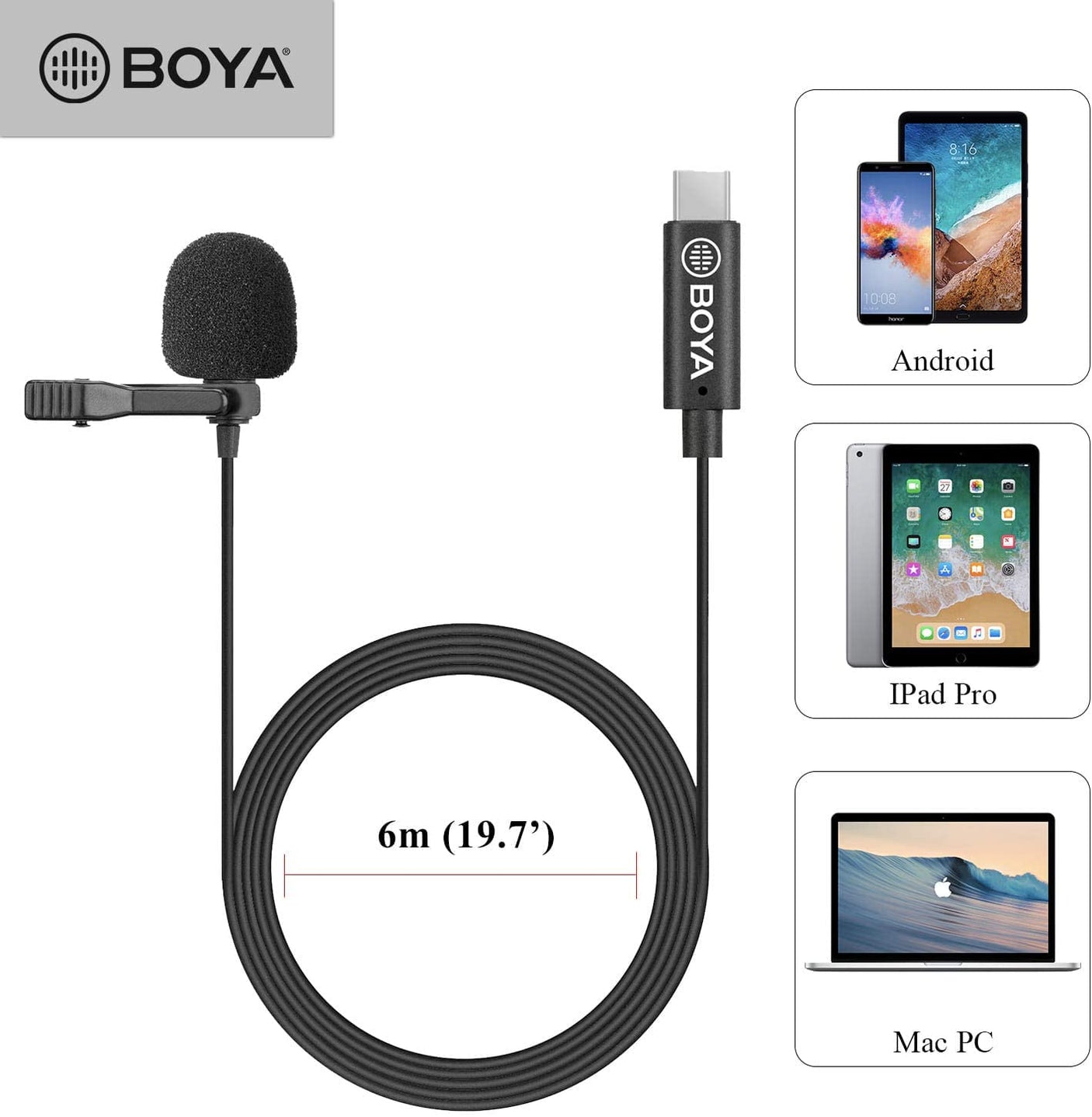 BOYA by-M3 ميكروفون لافالير omnidirectionnel USB C أصلي