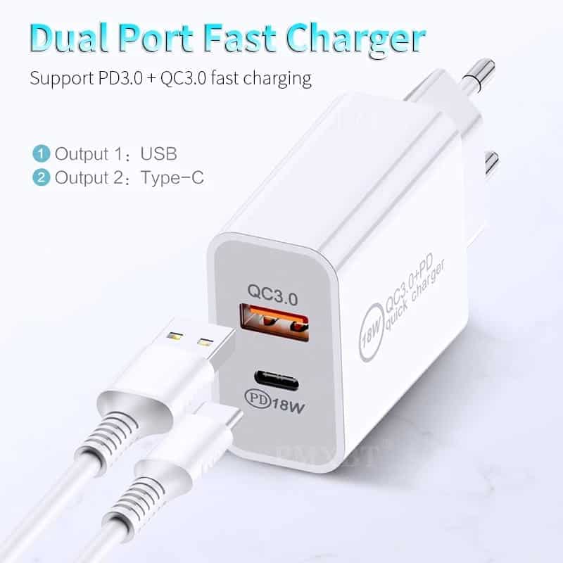 18W PD Type-c Chargeur Rapide pour Apple iPhone 11 Pro 12 XS Puissance Max Téléphone Portable chargeur rapide PD Adaptateur Avec Câble