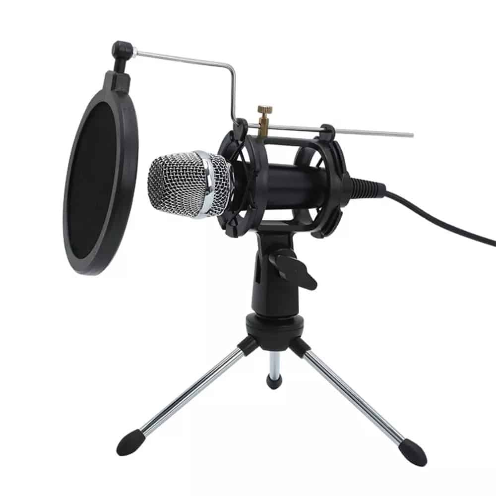 Mini microphone à condensateur Microphone PC 3,5 mm Plug and Play Home Studio Podcast Microphones d'enregistrement vocal avec support mini MIC Filtre acoustique double couche pour téléphone portable PC Tablet