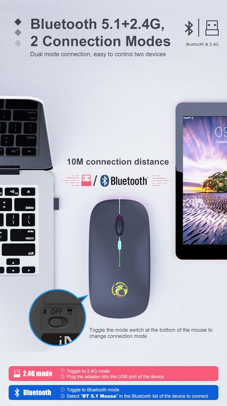 Souris Sans Fil IMICE E-1300 Rechargeable Silencieux RGB