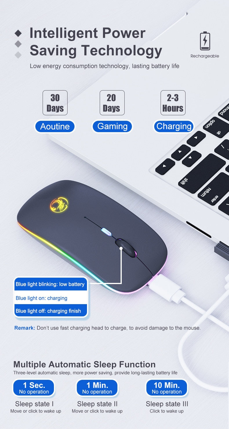Souris Sans Fil IMICE E-1300 Rechargeable Silencieux RGB