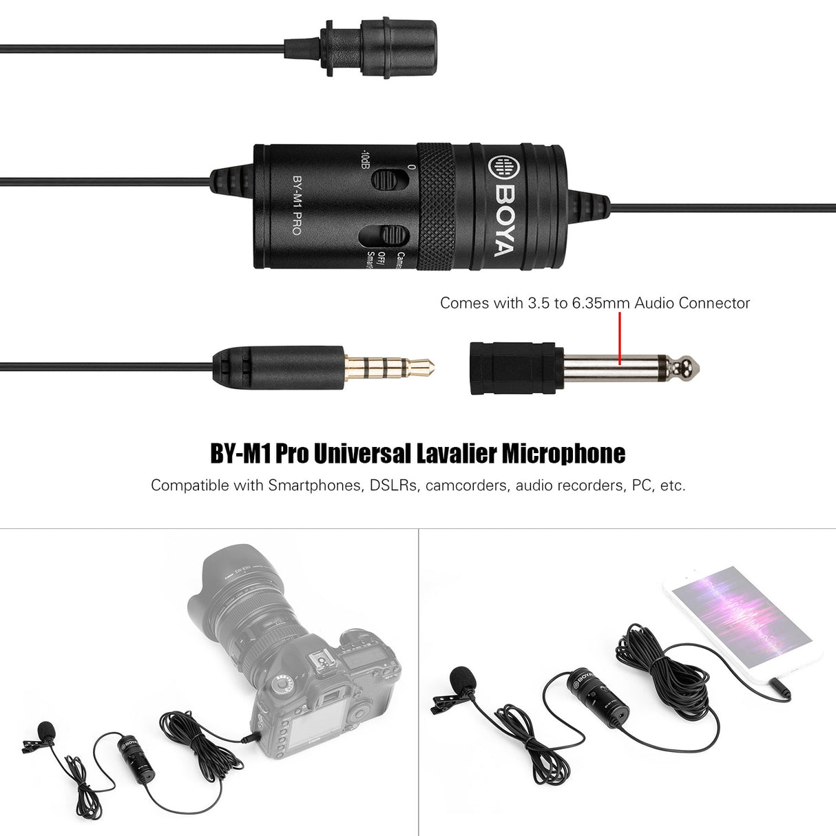 BOYA By-M1 Pro – Microphone à condensateur omnidirectionnel Lavalie