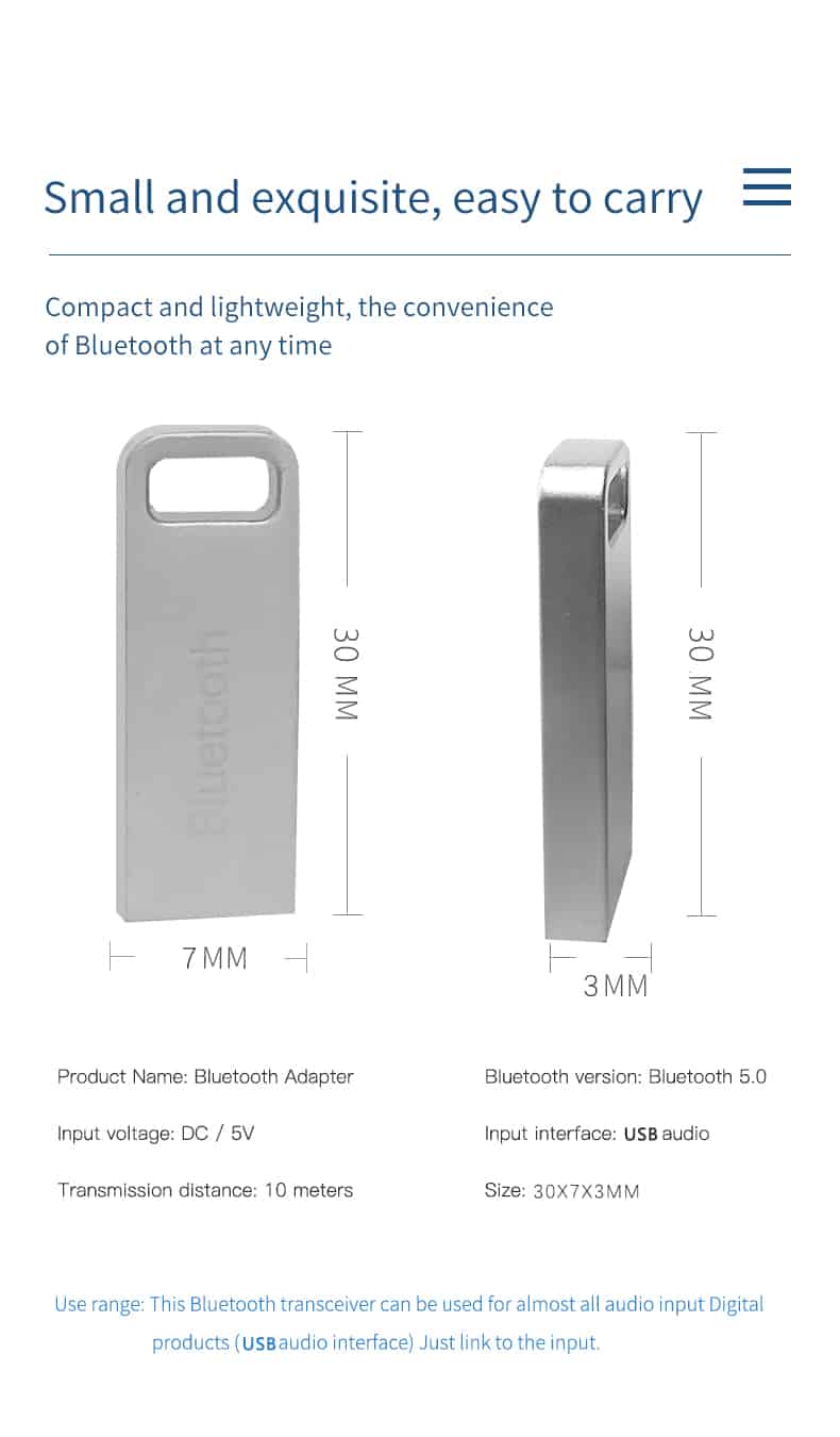 bluetooth 5.0 audio adaptateur Bluetooth émetteur pour USB voiture lecteur MP3 haut-parleur