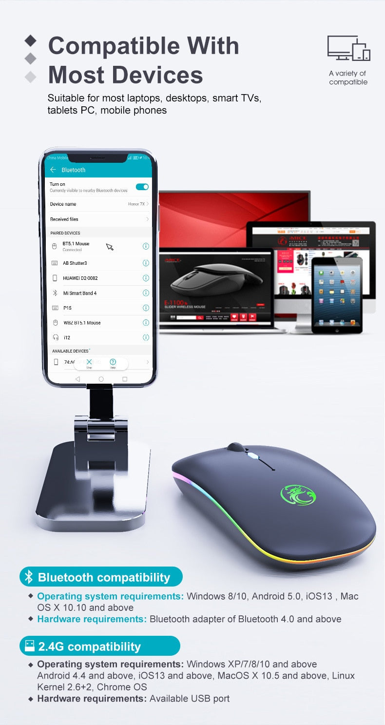 Souris Sans Fil IMICE E-1300 Rechargeable Silencieux RGB