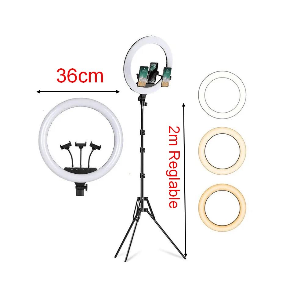 Ring Light 36cm avec Trépied 2m et Support 3 Téléphones