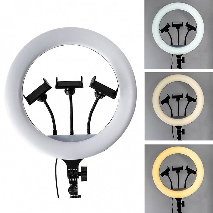 Ring Light 36cm avec Trépied 2m et Support 3 Téléphones