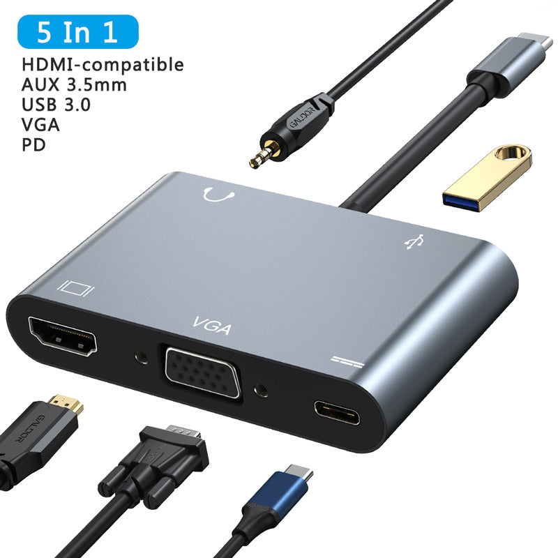 Adaptateur USB-C vers HDMI (4K / 30hz), VGA, USB 3.0 A et USB C