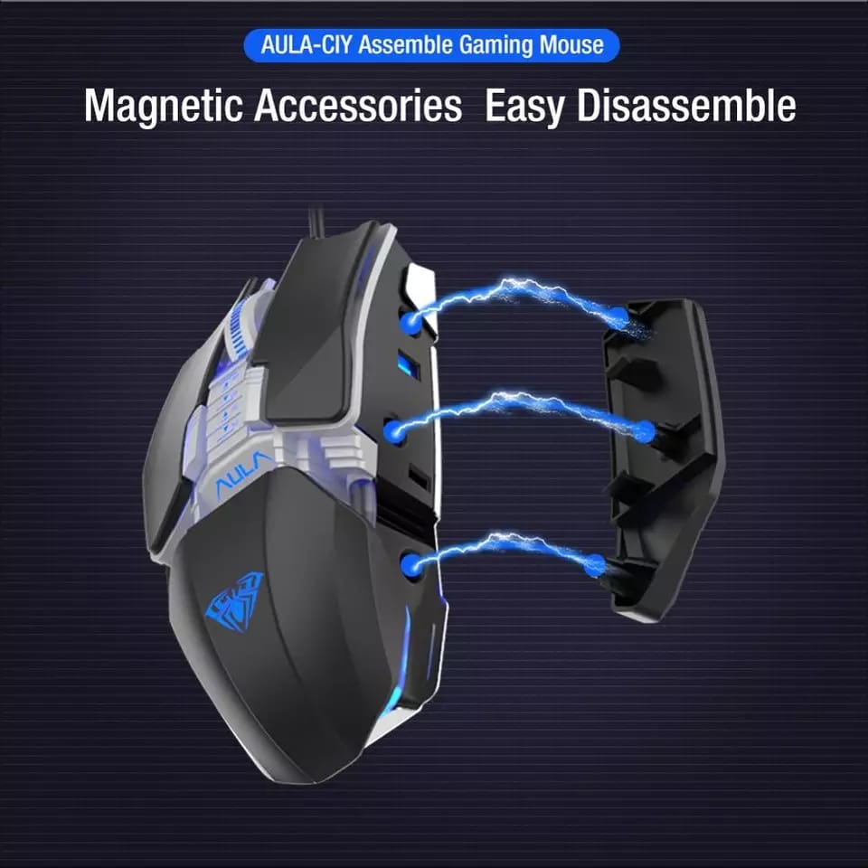 AULA H508 souris de jeu filaire ailes latérales 7 boutons 4800DPI souris USB ergonomique rétro-éclairage optique Mause pour ordinateur de bureau Gamer
