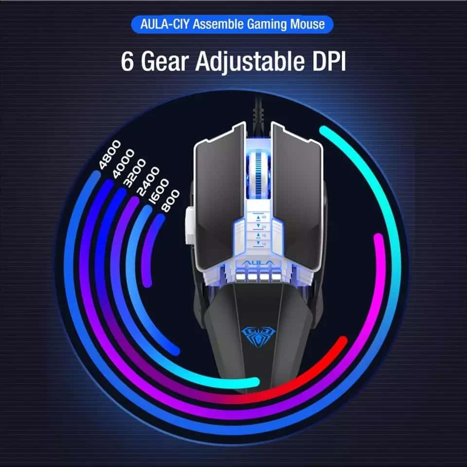 AULA H508 souris de jeu filaire ailes latérales 7 boutons 4800DPI souris USB ergonomique rétro-éclairage optique Mause pour ordinateur de bureau Gamer